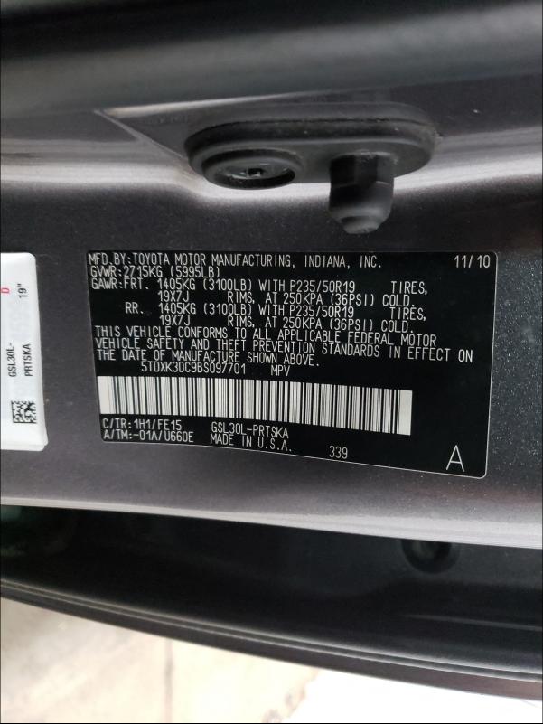 Photo 9 VIN: 5TDXK3DC9BS097701 - TOYOTA SIENNA SPO 