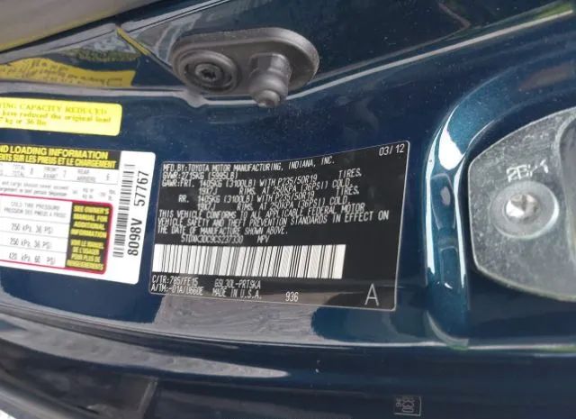 Photo 8 VIN: 5TDXK3DC9CS237330 - TOYOTA SIENNA 