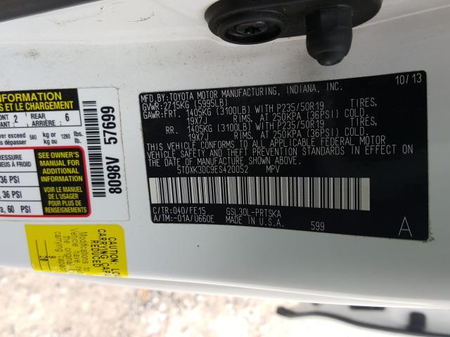 Photo 9 VIN: 5TDXK3DC9ES420052 - TOYOTA SIENNA SPO 