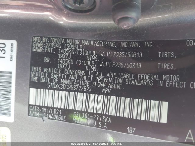 Photo 8 VIN: 5TDXK3DC9GS727823 - TOYOTA SIENNA 