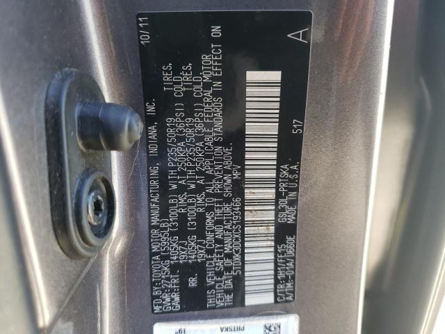 Photo 12 VIN: 5TDXK3DCXCS193466 - TOYOTA SIENNA SPO 