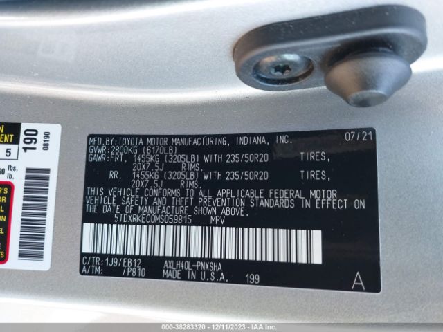 Photo 8 VIN: 5TDXRKEC0MS059815 - TOYOTA SIENNA 