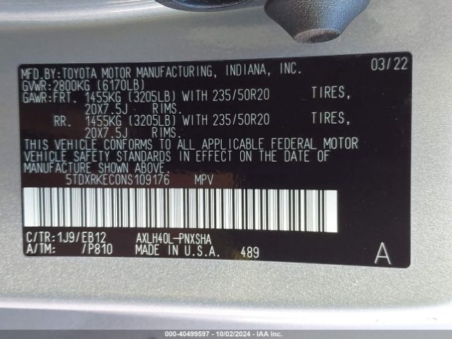 Photo 8 VIN: 5TDXRKEC0NS109176 - TOYOTA SIENNA 