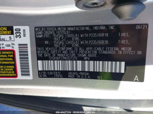 Photo 8 VIN: 5TDXSKFC7MS027270 - TOYOTA SIENNA 