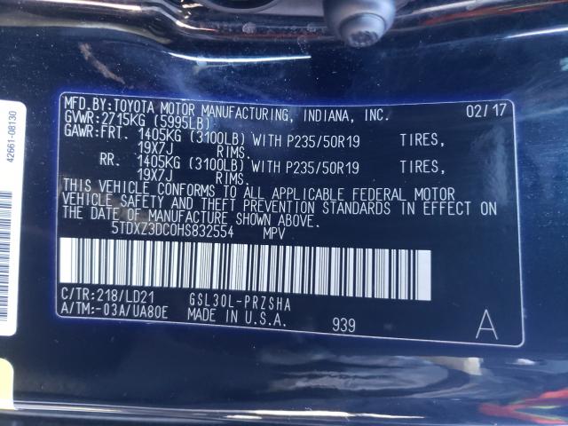 Photo 9 VIN: 5TDXZ3DC0HS832554 - TOYOTA SIENNA SE 