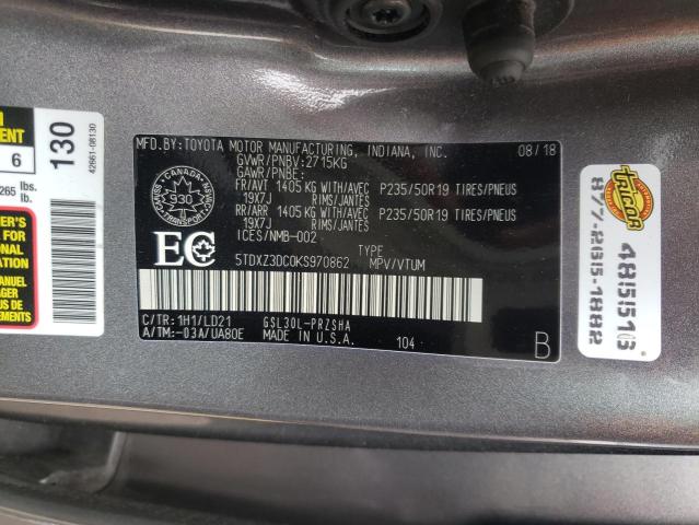 Photo 9 VIN: 5TDXZ3DC0KS970862 - TOYOTA SIENNA SE 