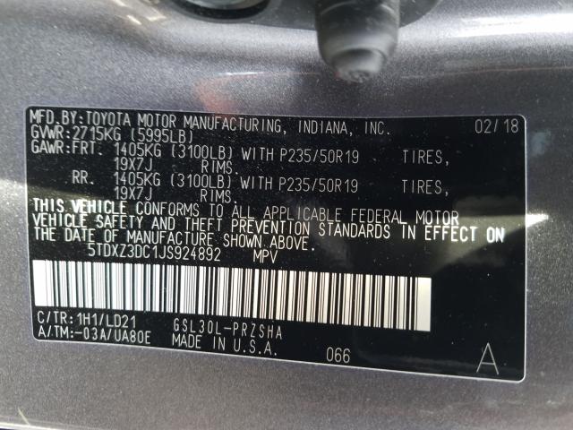 Photo 9 VIN: 5TDXZ3DC1JS924892 - TOYOTA SIENNA SE 