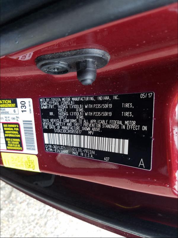 Photo 9 VIN: 5TDXZ3DC3HS855617 - TOYOTA SIENNA SE 