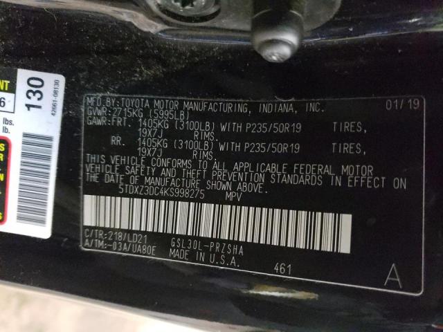 Photo 9 VIN: 5TDXZ3DC4KS998275 - TOYOTA SIENNA SE 