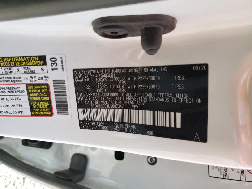 Photo 9 VIN: 5TDXZ3DC4LS087347 - TOYOTA SIENNA SE 