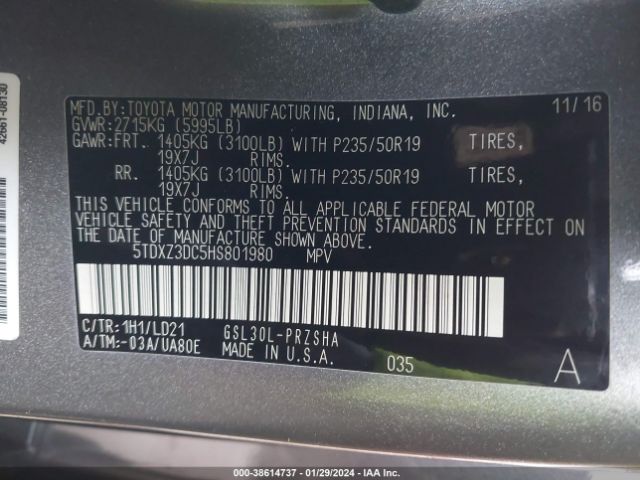 Photo 8 VIN: 5TDXZ3DC5HS801980 - TOYOTA SIENNA 