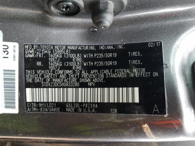 Photo 9 VIN: 5TDXZ3DC5HS833280 - TOYOTA SIENNA SE 