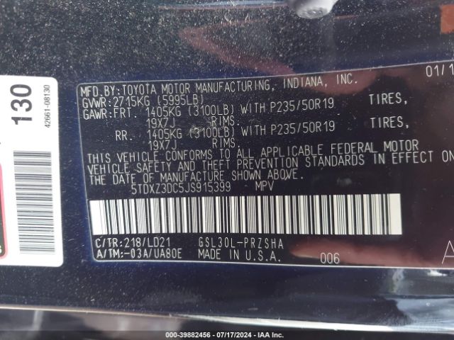 Photo 8 VIN: 5TDXZ3DC5JS915399 - TOYOTA SIENNA 