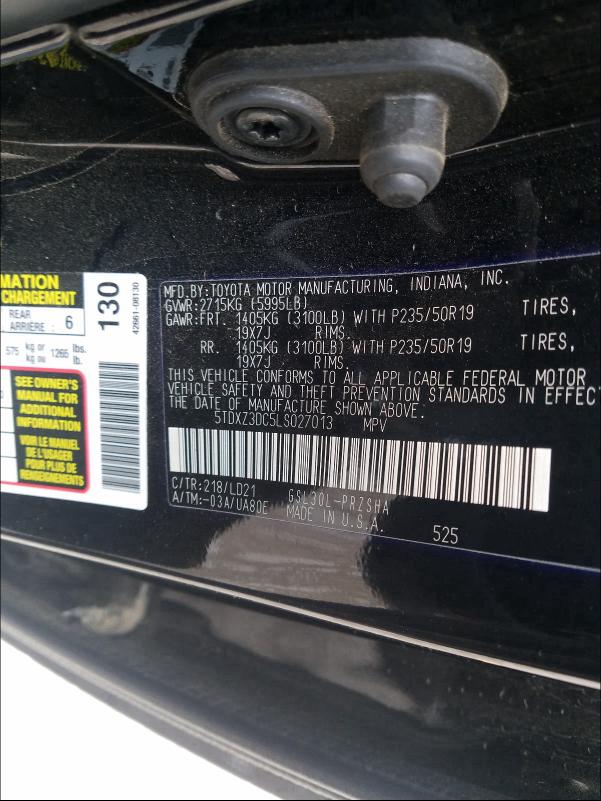 Photo 9 VIN: 5TDXZ3DC5LS027013 - TOYOTA SIENNA 