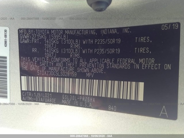 Photo 8 VIN: 5TDXZ3DC5LS028159 - TOYOTA SIENNA 