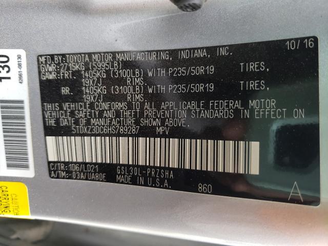 Photo 9 VIN: 5TDXZ3DC6HS789287 - TOYOTA SIENNA SE 