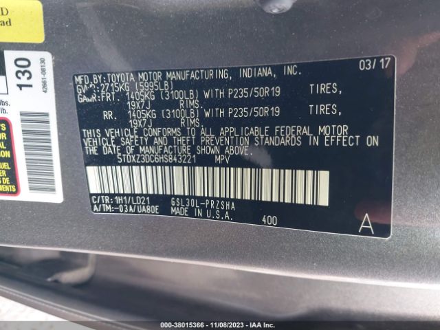 Photo 8 VIN: 5TDXZ3DC6HS843221 - TOYOTA SIENNA 