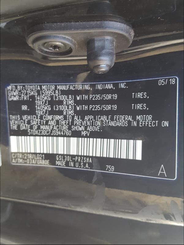 Photo 9 VIN: 5TDXZ3DC7JS944760 - TOYOTA SIENNA SE 