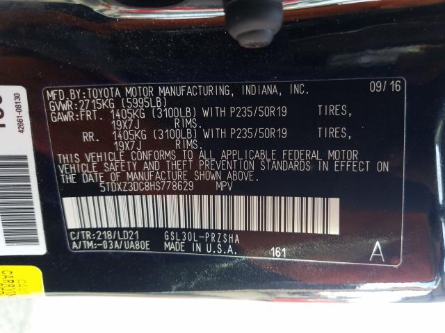 Photo 9 VIN: 5TDXZ3DC8HS778629 - TOYOTA SIENNA SE 