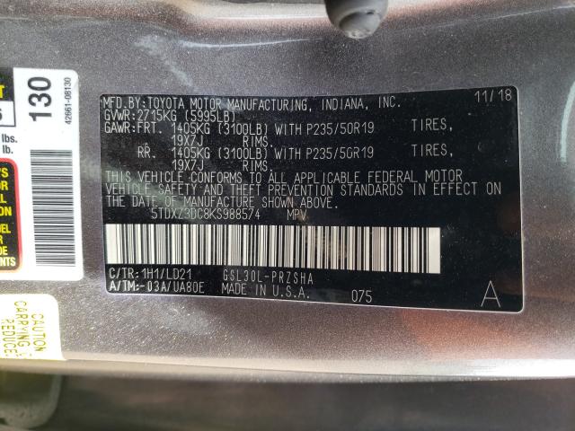 Photo 9 VIN: 5TDXZ3DC8KS988574 - TOYOTA SIENNA SE 