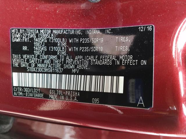 Photo 9 VIN: 5TDXZ3DC9HS811637 - TOYOTA SIENNA SE 