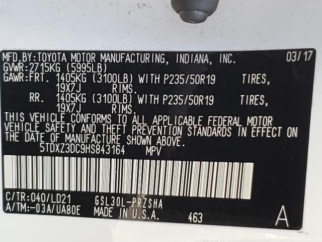 Photo 9 VIN: 5TDXZ3DC9HS843164 - TOYOTA SIENNA SE 