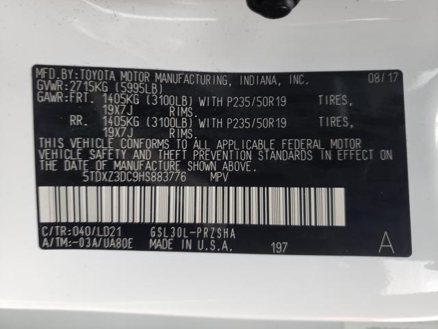 Photo 9 VIN: 5TDXZ3DC9HS883776 - TOYOTA SIENNA SE 