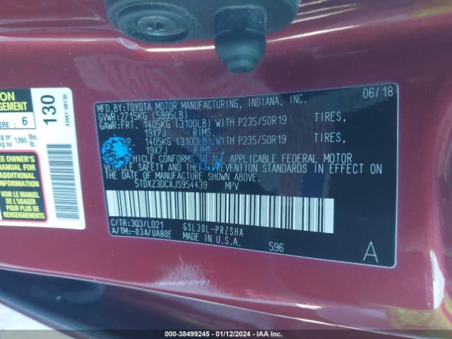 Photo 8 VIN: 5TDXZ3DCXJS954439 - TOYOTA SIENNA 