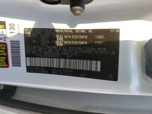 Photo 9 VIN: 5TDXZ3DCXKS992223 - TOYOTA SIENNA SE 