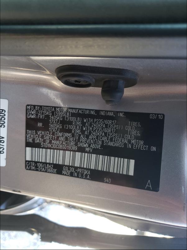 Photo 9 VIN: 5TDYK3DC0BS019389 - TOYOTA SIENNA XLE 