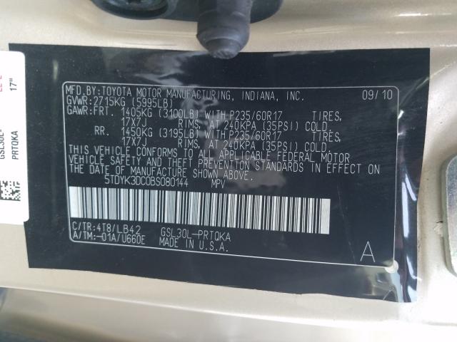 Photo 9 VIN: 5TDYK3DC0BS080144 - TOYOTA SIENNA XLE 