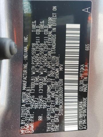 Photo 11 VIN: 5TDYK3DC0BS091208 - TOYOTA SIENNA XLE 