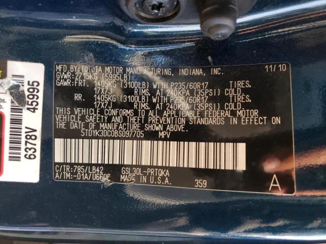 Photo 9 VIN: 5TDYK3DC0BS097705 - TOYOTA SIENNA XLE 