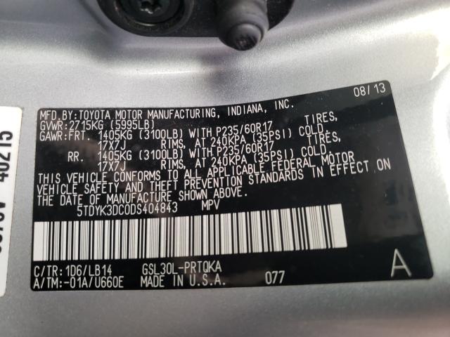 Photo 9 VIN: 5TDYK3DC0DS404843 - TOYOTA SIENNA XLE 