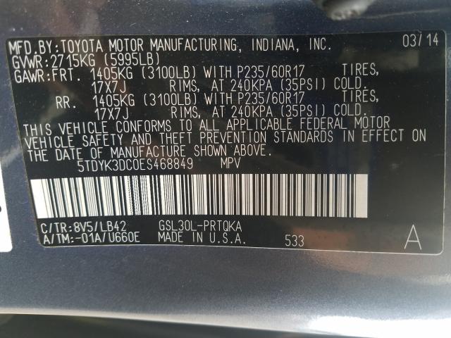 Photo 9 VIN: 5TDYK3DC0ES468849 - TOYOTA SIENNA XLE 