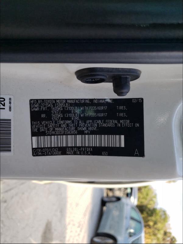 Photo 9 VIN: 5TDYK3DC0FS583856 - TOYOTA SIENNA XLE 