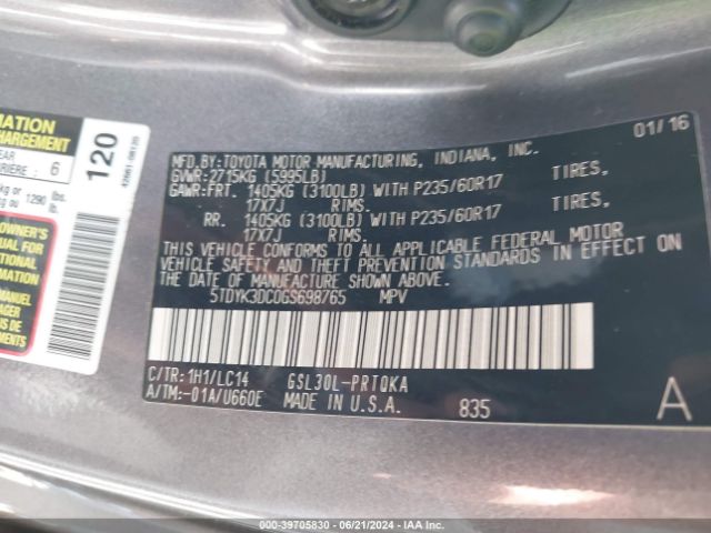 Photo 8 VIN: 5TDYK3DC0GS698765 - TOYOTA SIENNA 