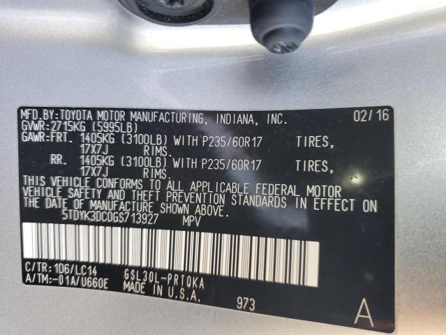 Photo 12 VIN: 5TDYK3DC0GS713927 - TOYOTA SIENNA XLE 