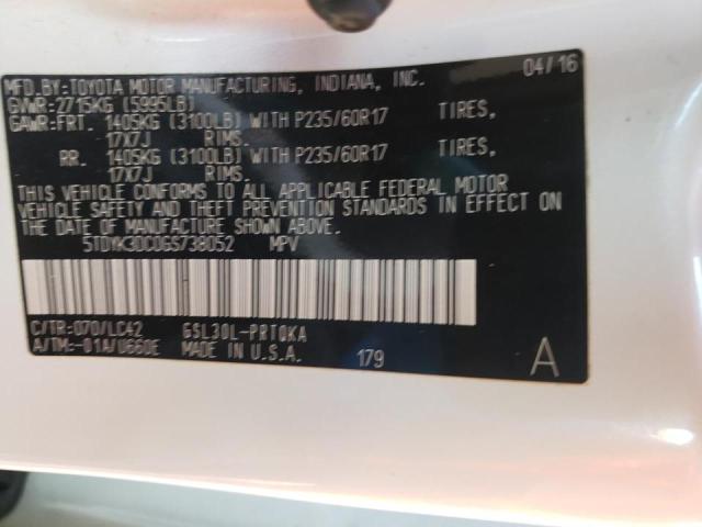 Photo 9 VIN: 5TDYK3DC0GS738052 - TOYOTA SIENNA XLE 