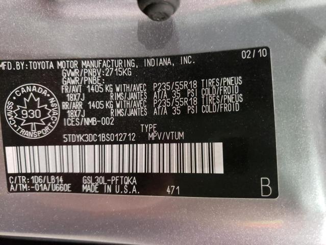 Photo 9 VIN: 5TDYK3DC1BS012712 - TOYOTA SIENNA XLE 