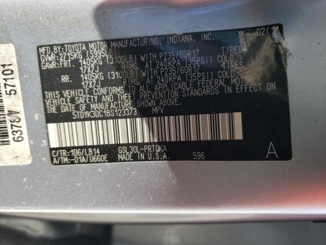 Photo 12 VIN: 5TDYK3DC1BS123373 - TOYOTA SIENNA XLE 