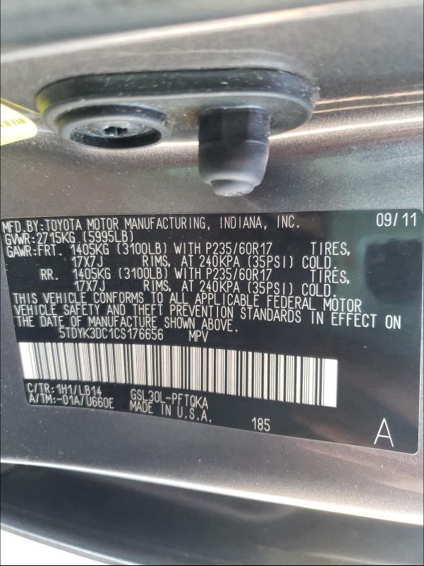 Photo 9 VIN: 5TDYK3DC1CS176656 - TOYOTA SIENNA LE 