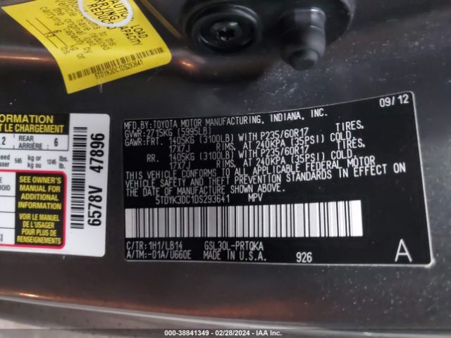 Photo 8 VIN: 5TDYK3DC1DS293641 - TOYOTA SIENNA 