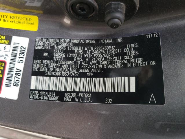 Photo 12 VIN: 5TDYK3DC1DS313452 - TOYOTA SIENNA XLE 