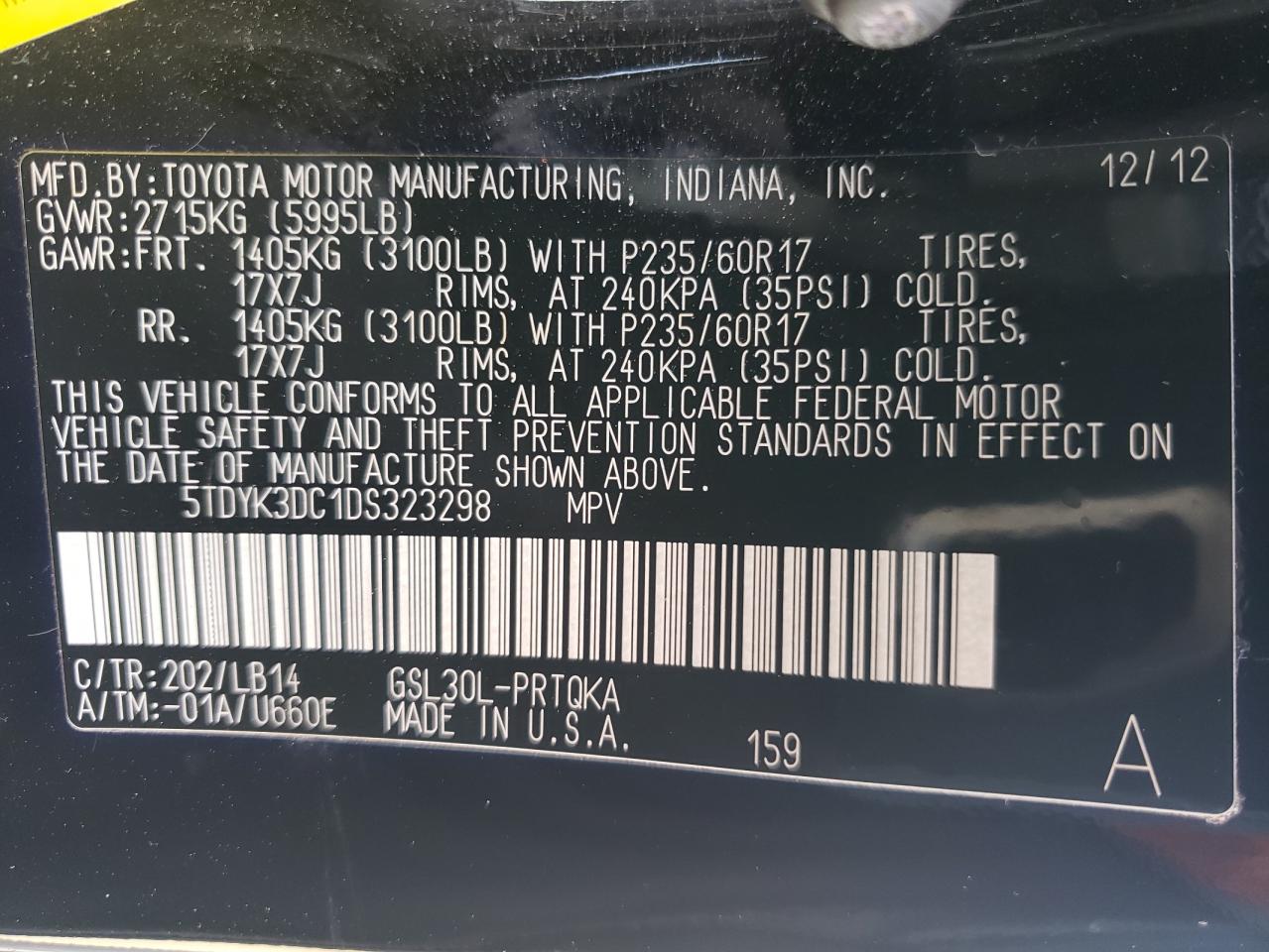 Photo 11 VIN: 5TDYK3DC1DS323298 - TOYOTA SIENNA 