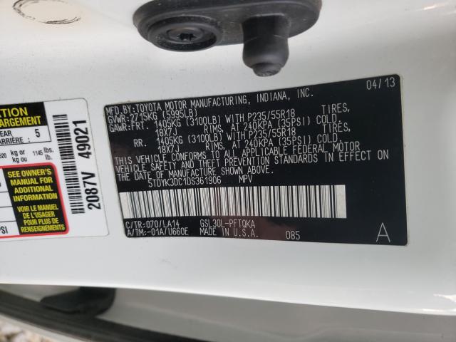 Photo 9 VIN: 5TDYK3DC1DS361906 - TOYOTA SIENNA XLE 