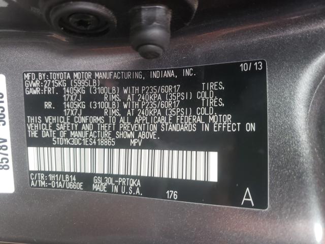 Photo 9 VIN: 5TDYK3DC1ES418865 - TOYOTA SIENNA XLE 