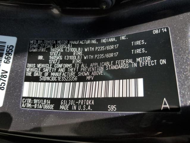 Photo 12 VIN: 5TDYK3DC1ES523356 - TOYOTA SIENNA XLE 