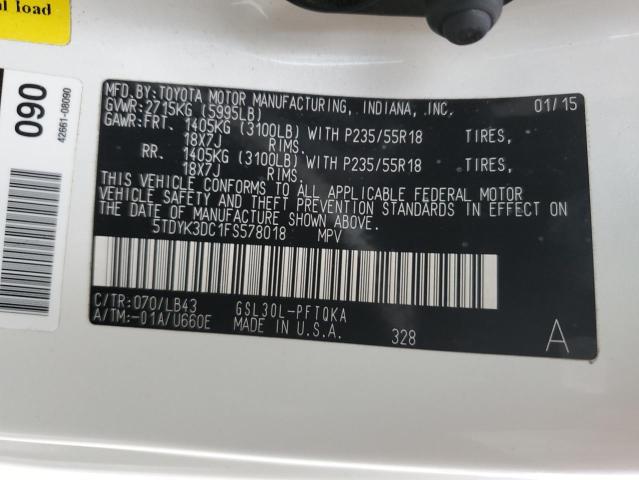 Photo 12 VIN: 5TDYK3DC1FS578018 - TOYOTA SIENNA XLE 