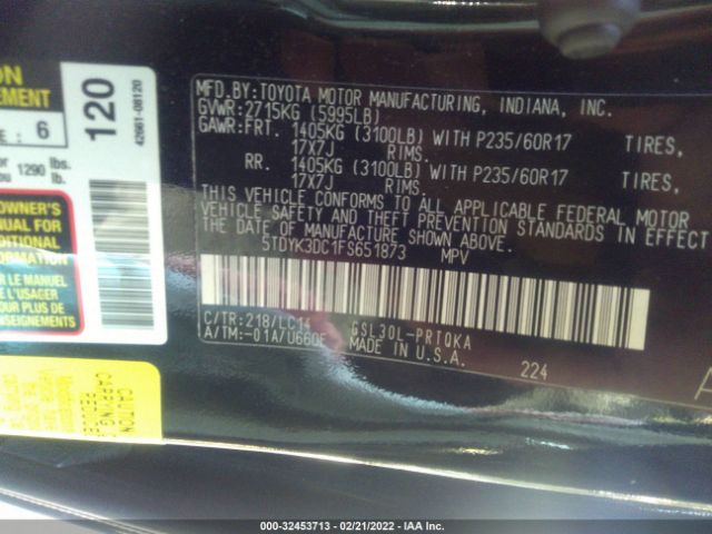 Photo 8 VIN: 5TDYK3DC1FS651873 - TOYOTA SIENNA 